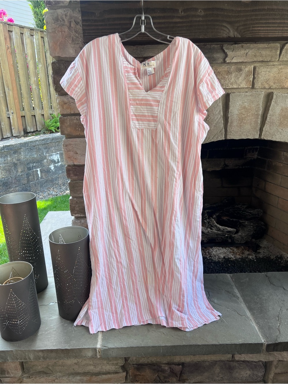 Light Pink Orange & White Striped Cotton Stan Herman Caftan Dress PL